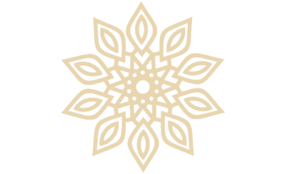 Brown geometric star pattern on black background.