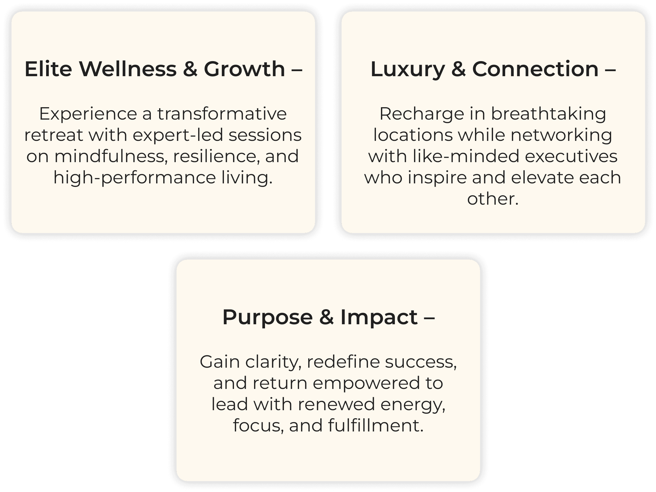 A slide highlighting Wellness & Growth, Luxury & Connection, and Purpose & Impact themes.